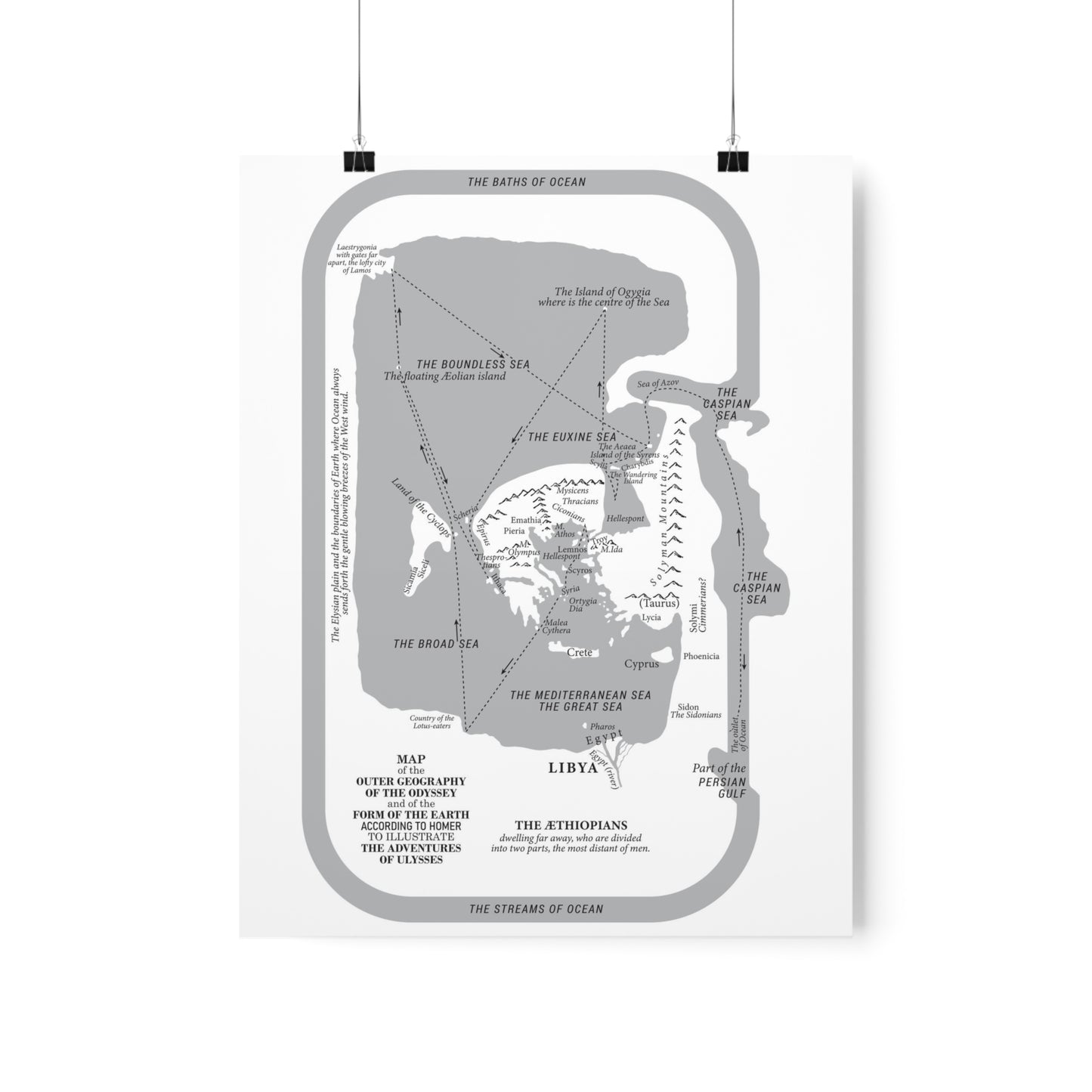 Map of the Earth from Homer's Odyssey - Premium Matte Vertical Posters