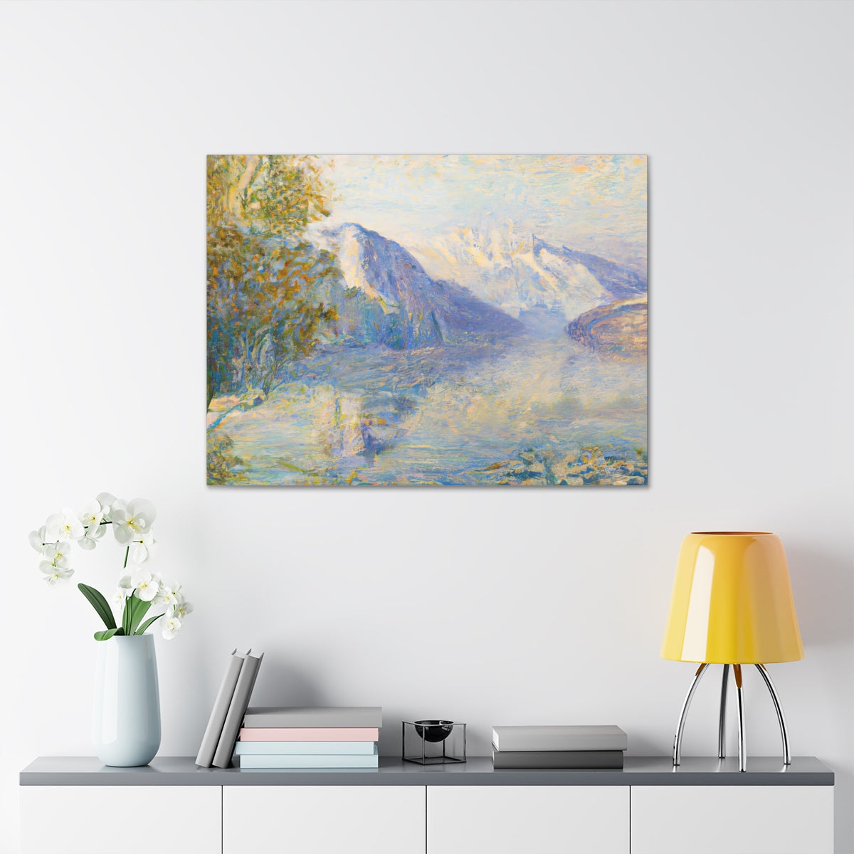 Impressionist Mountain Lake Landscape - Canvas Gallery Wraps