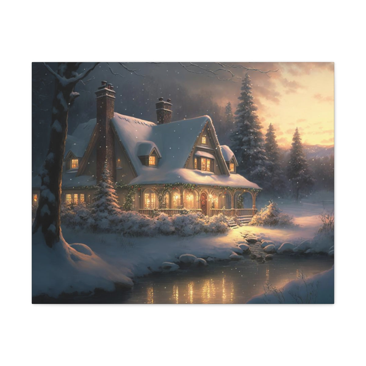 Christmas Home In The Snow - Canvas Gallery Wraps