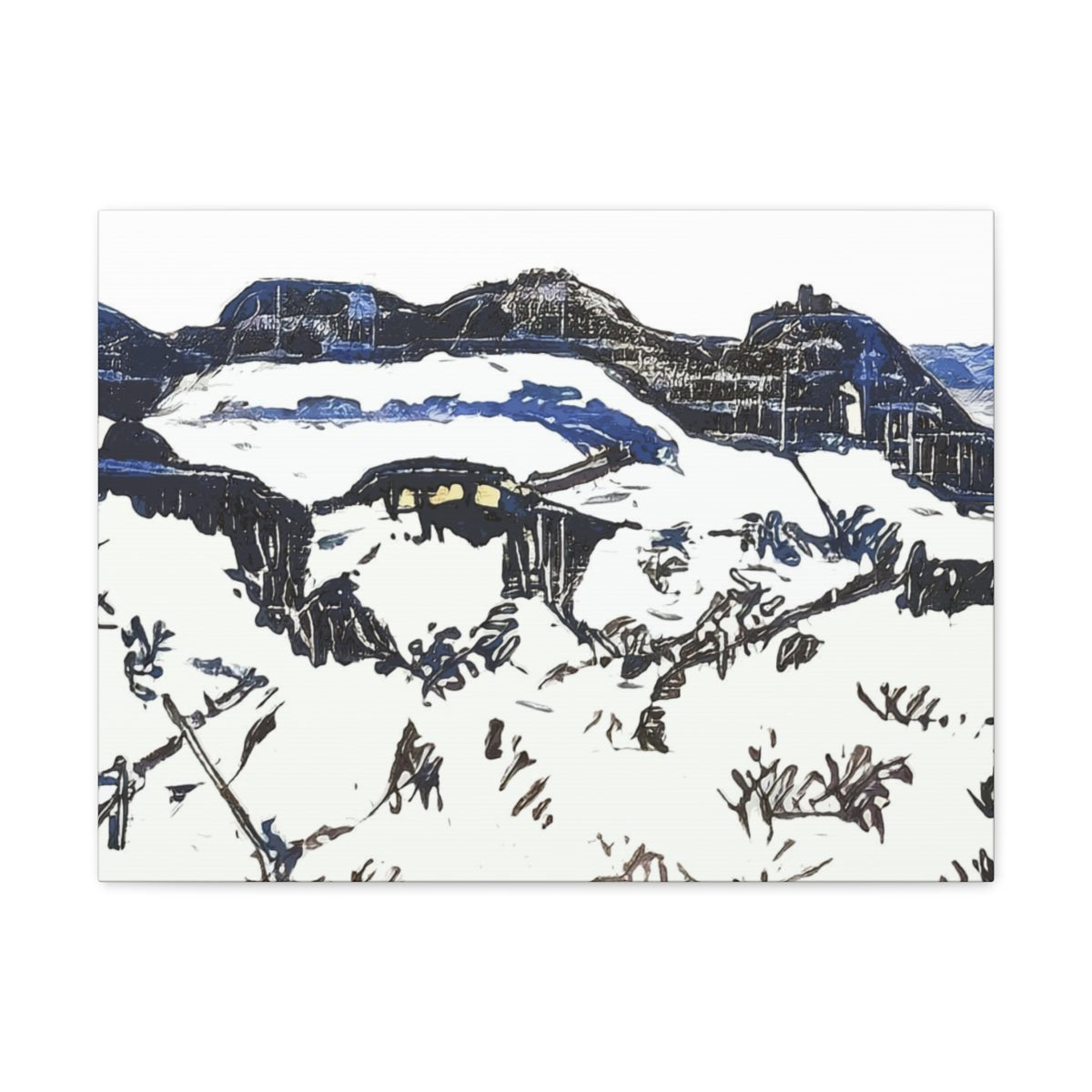 Blue Ink Winter Landscape - Canvas Gallery Wraps