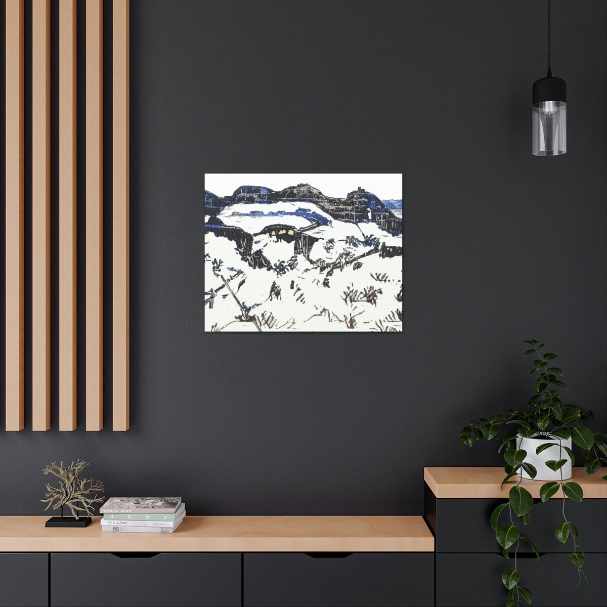 Blue Ink Winter Landscape - Canvas Gallery Wraps