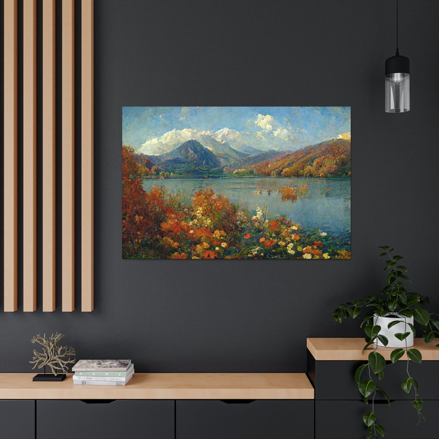 Mountainside Lake In Autumn, Impressionist Landscape - Canvas Gallery Wraps