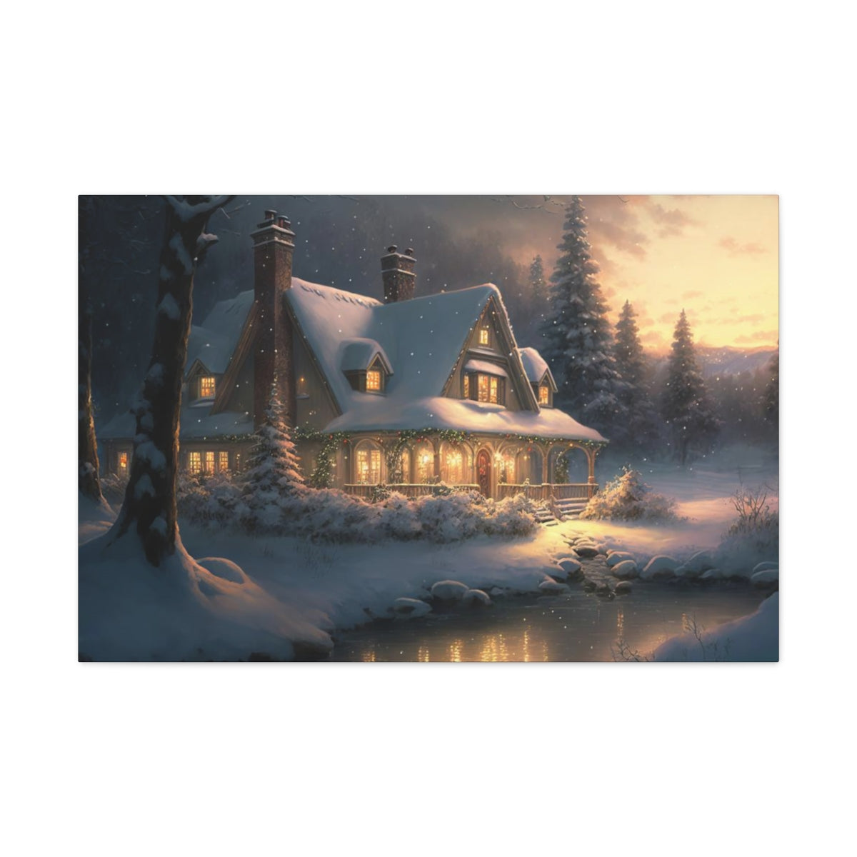 Christmas Home In The Snow - Canvas Gallery Wraps