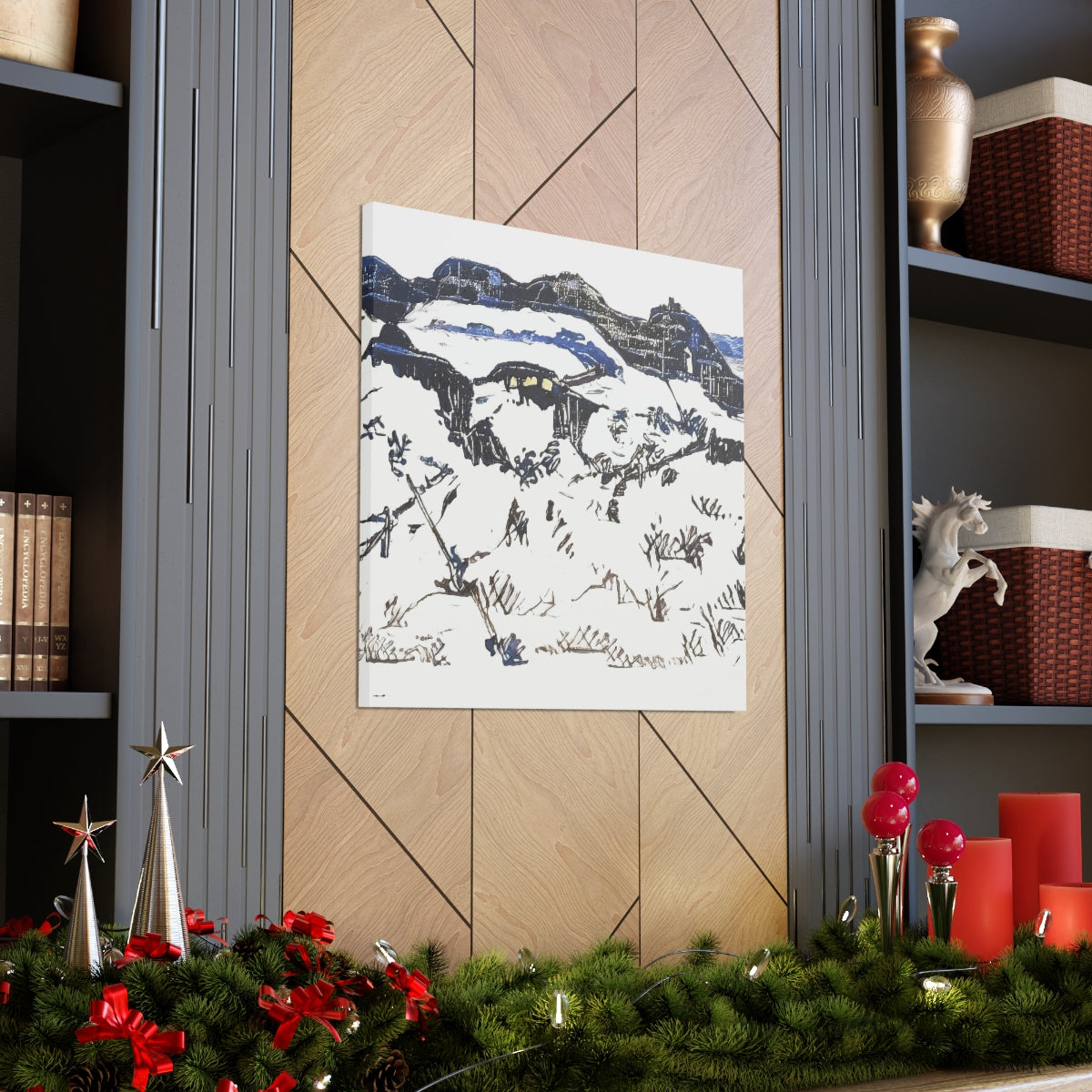 Blue Ink Winter Landscape - Canvas Gallery Wraps