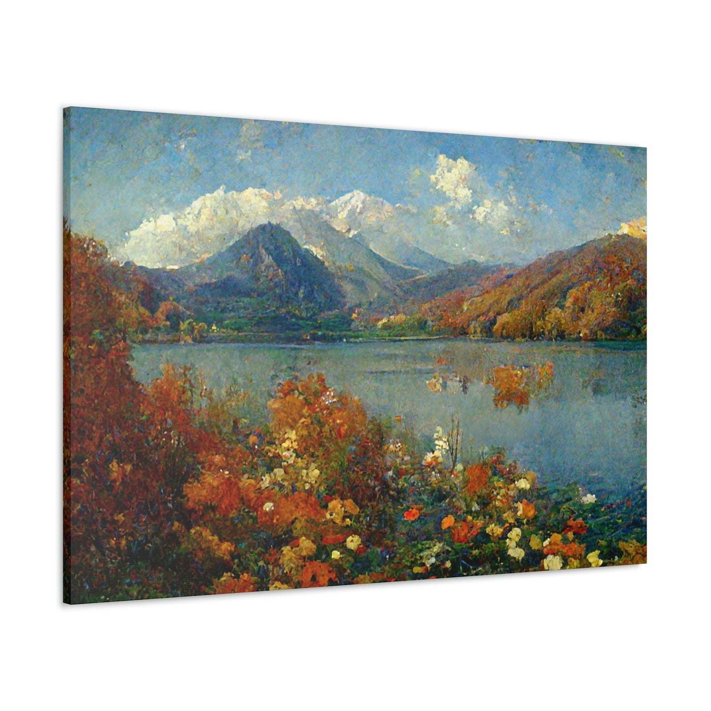 Mountainside Lake In Autumn, Impressionist Landscape - Canvas Gallery Wraps