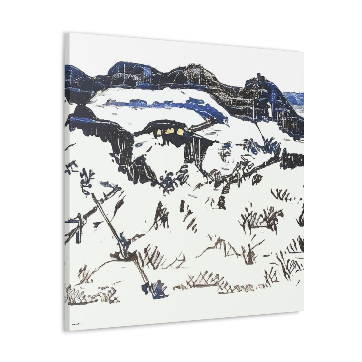 Blue Ink Winter Landscape - Canvas Gallery Wraps