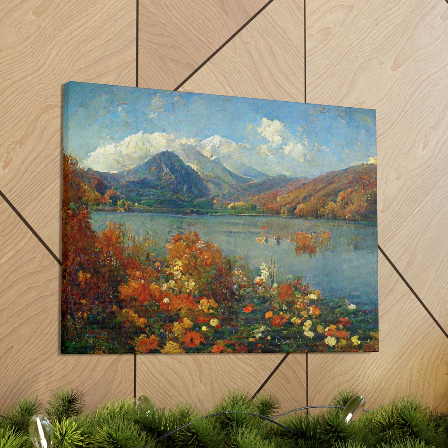 Mountainside Lake In Autumn, Impressionist Landscape - Canvas Gallery Wraps