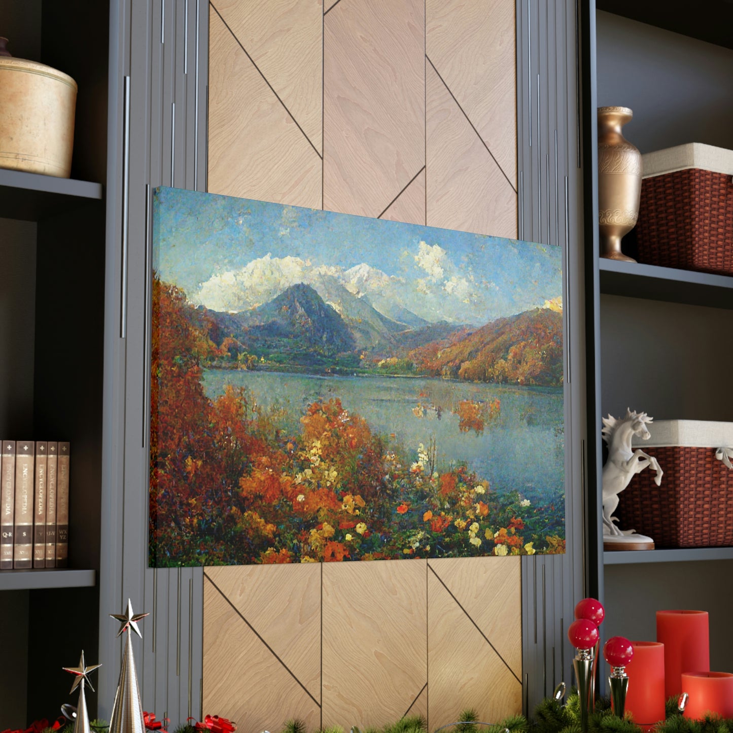 Mountainside Lake In Autumn, Impressionist Landscape - Canvas Gallery Wraps