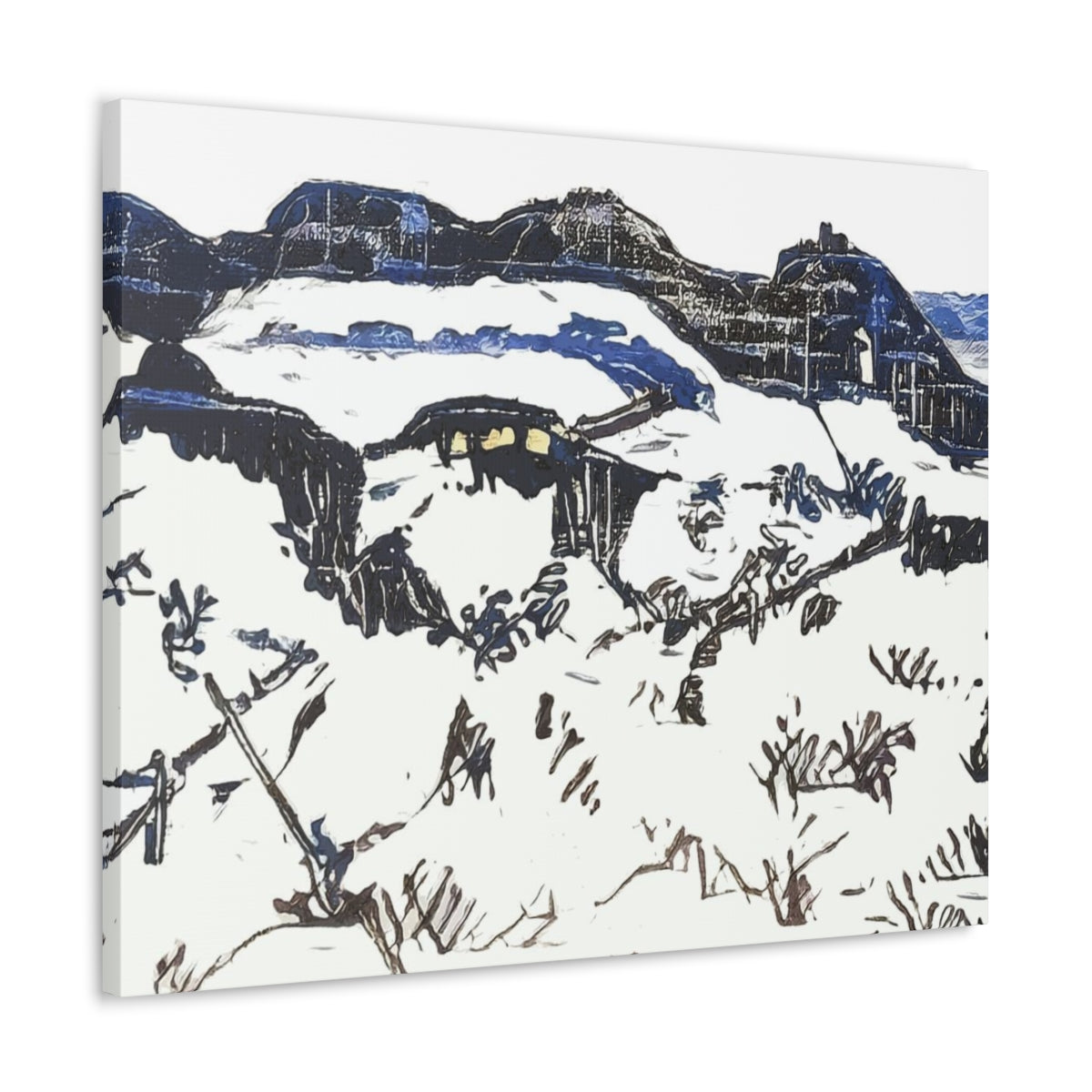 Blue Ink Winter Landscape - Canvas Gallery Wraps