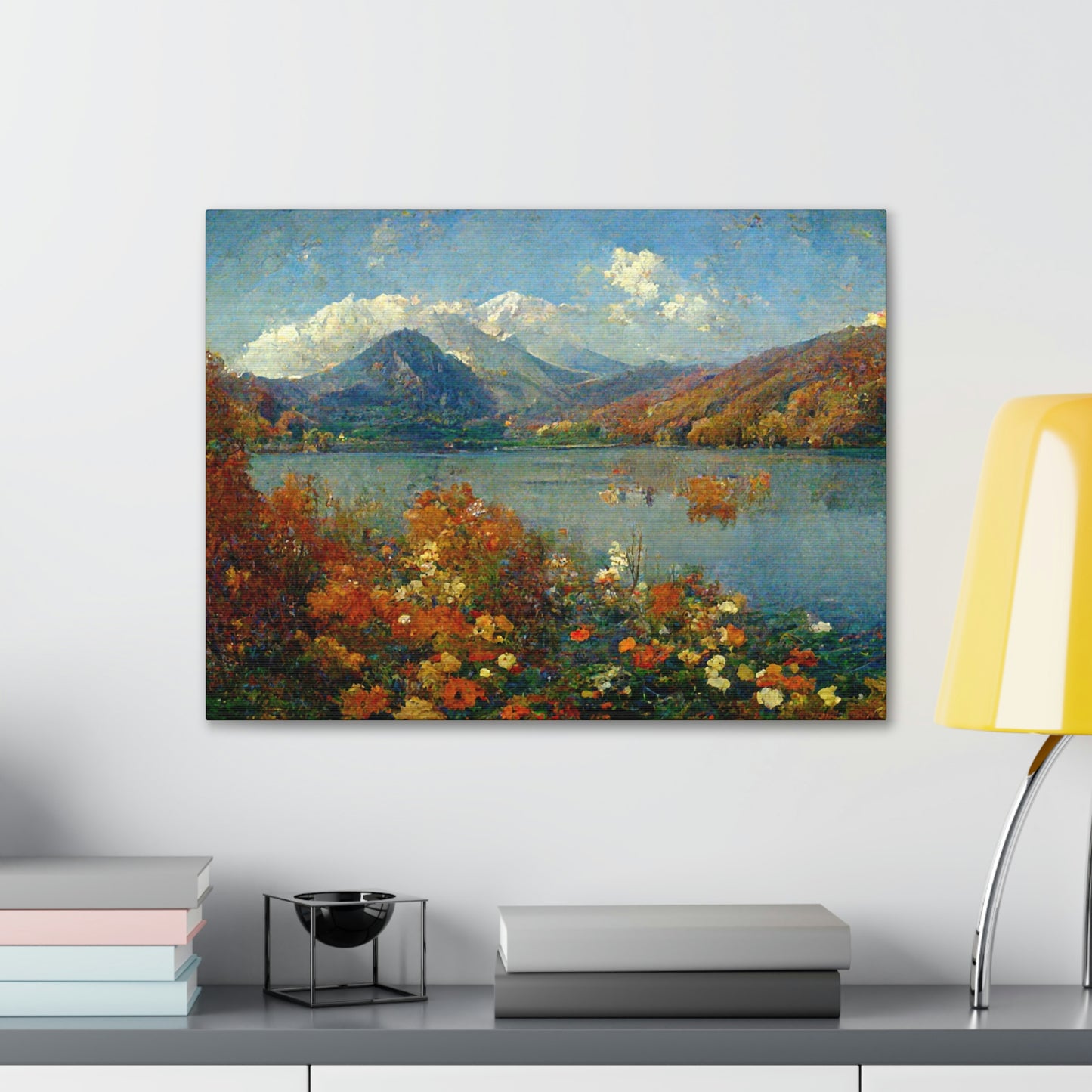 Mountainside Lake In Autumn, Impressionist Landscape - Canvas Gallery Wraps