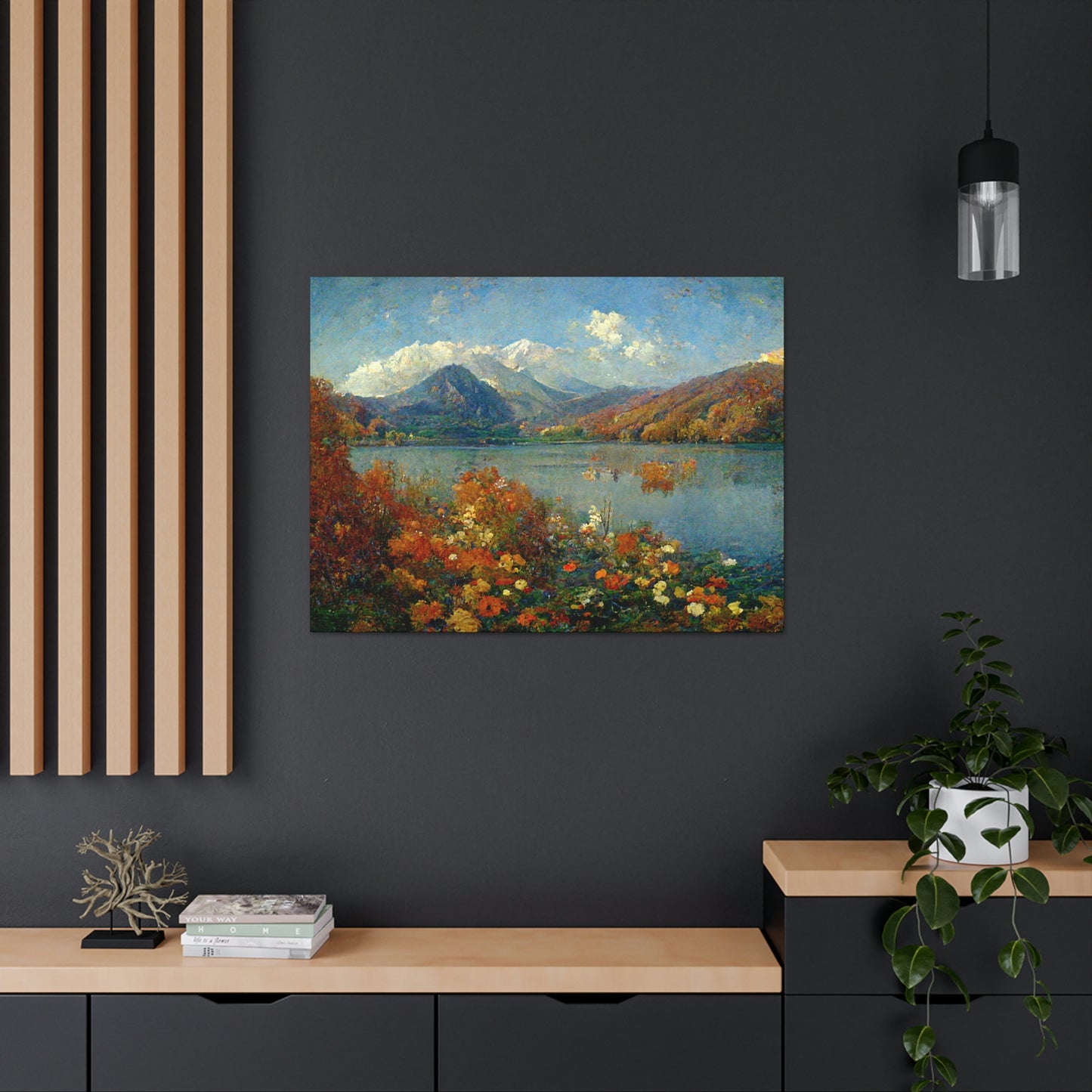 Mountainside Lake In Autumn, Impressionist Landscape - Canvas Gallery Wraps