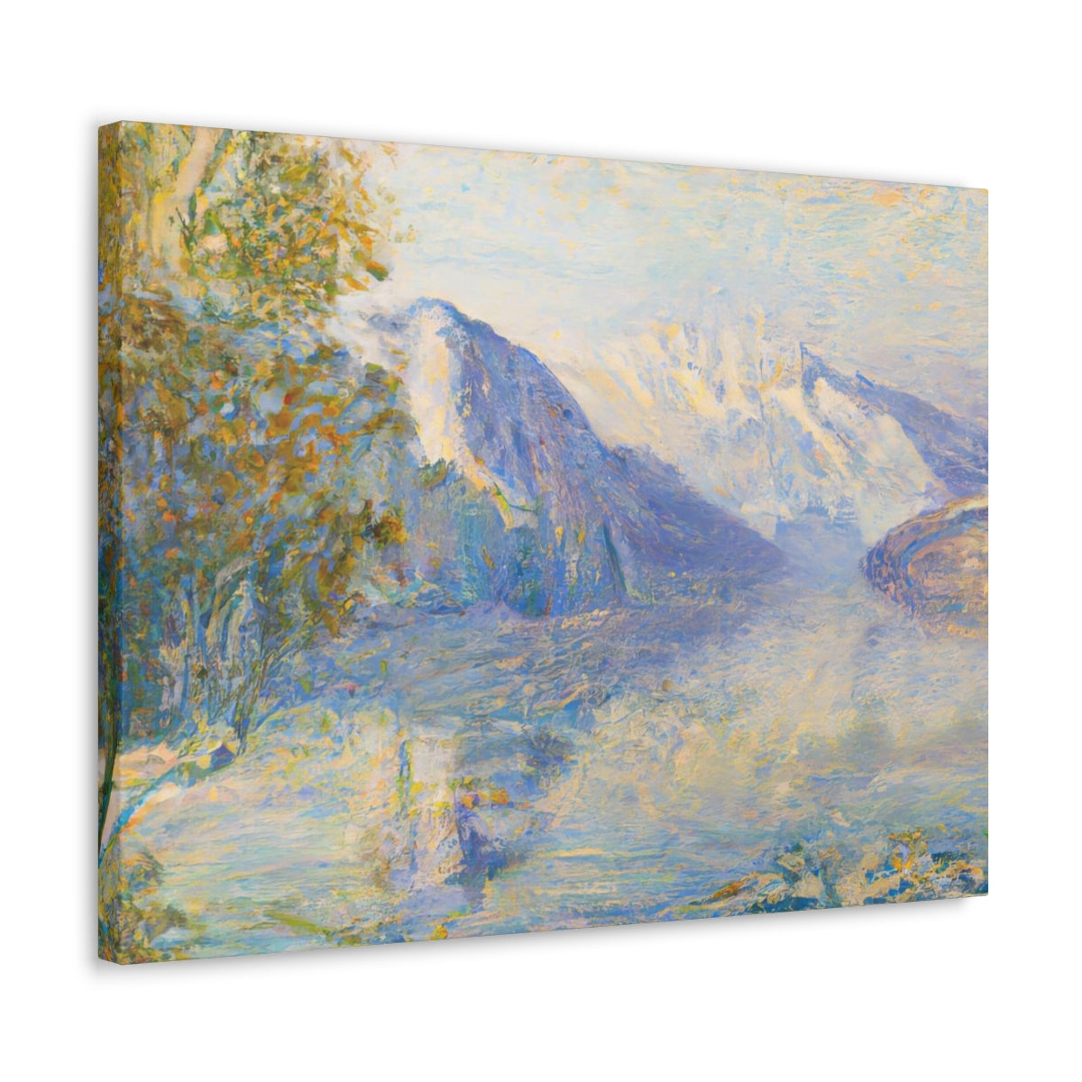 Impressionist Mountain Lake Landscape - Canvas Gallery Wraps