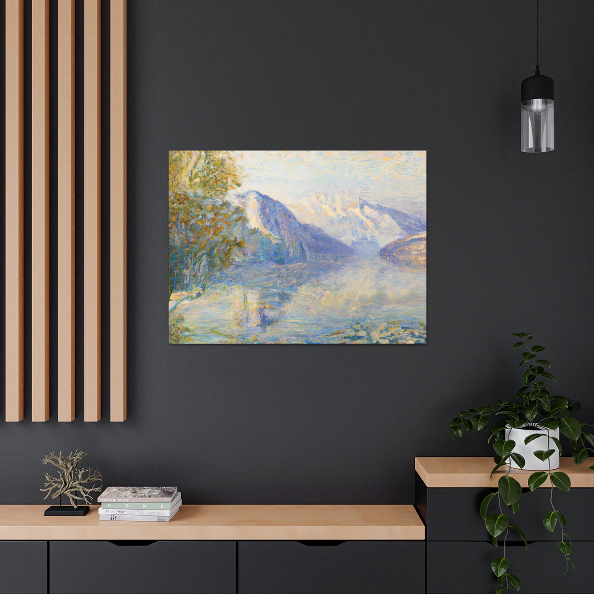 Impressionist Mountain Lake Landscape - Canvas Gallery Wraps