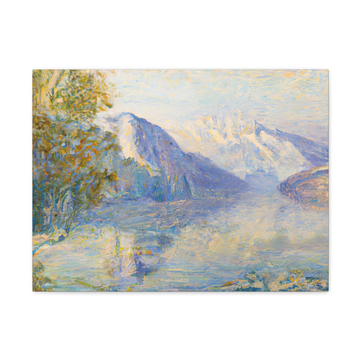 Impressionist Mountain Lake Landscape - Canvas Gallery Wraps