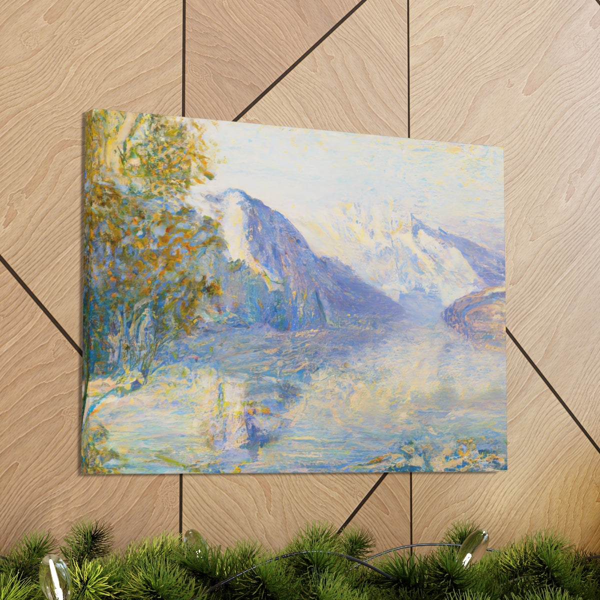 Impressionist Mountain Lake Landscape - Canvas Gallery Wraps