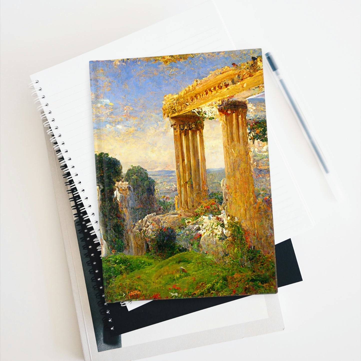 Greek Landscape In Impressionistic Style - Blank Hardcover Journal