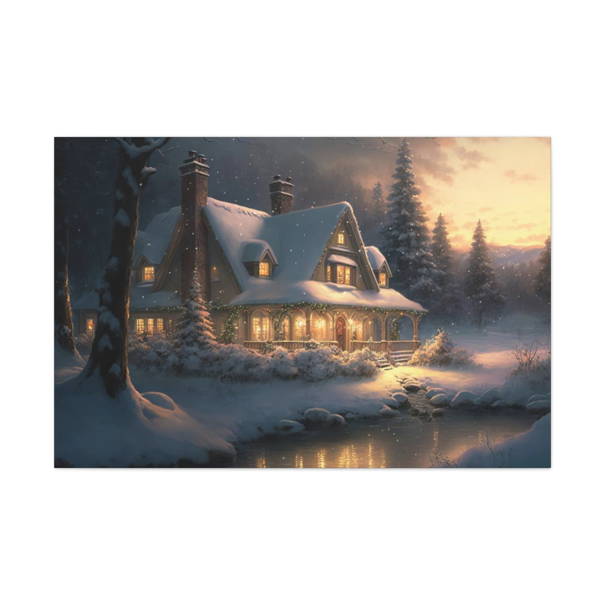 Christmas Home In The Snow - Canvas Gallery Wraps