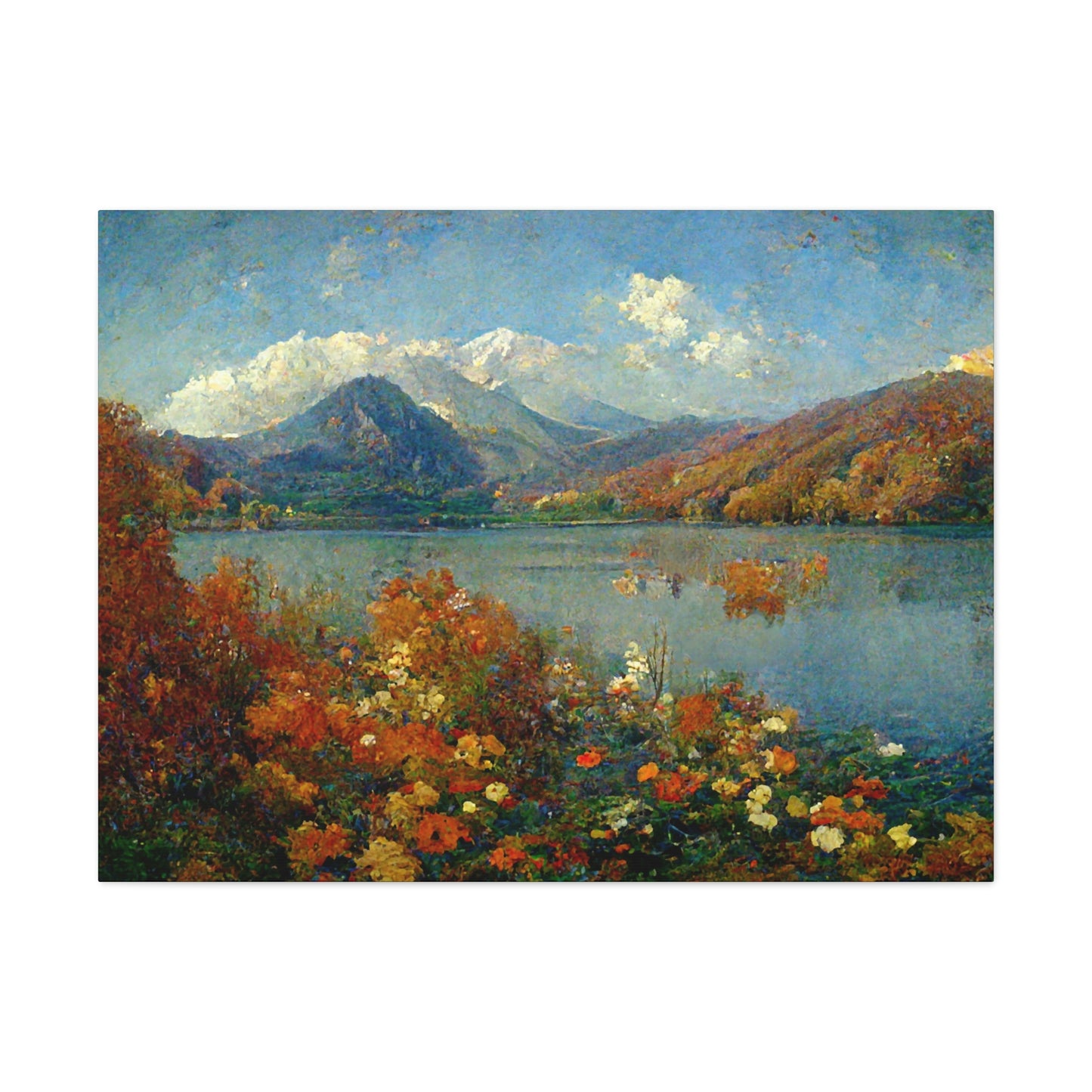 Mountainside Lake In Autumn, Impressionist Landscape - Canvas Gallery Wraps