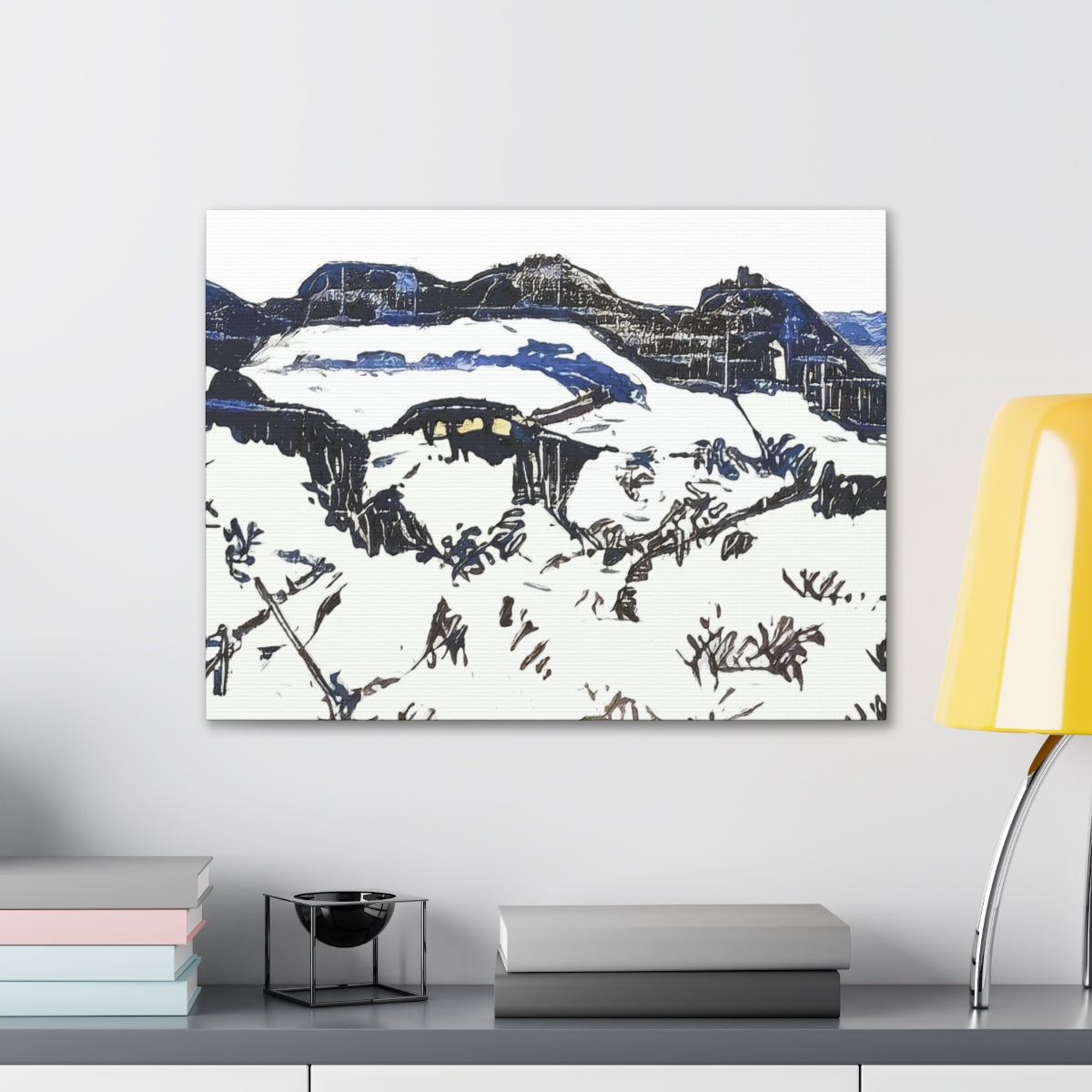 Blue Ink Winter Landscape - Canvas Gallery Wraps