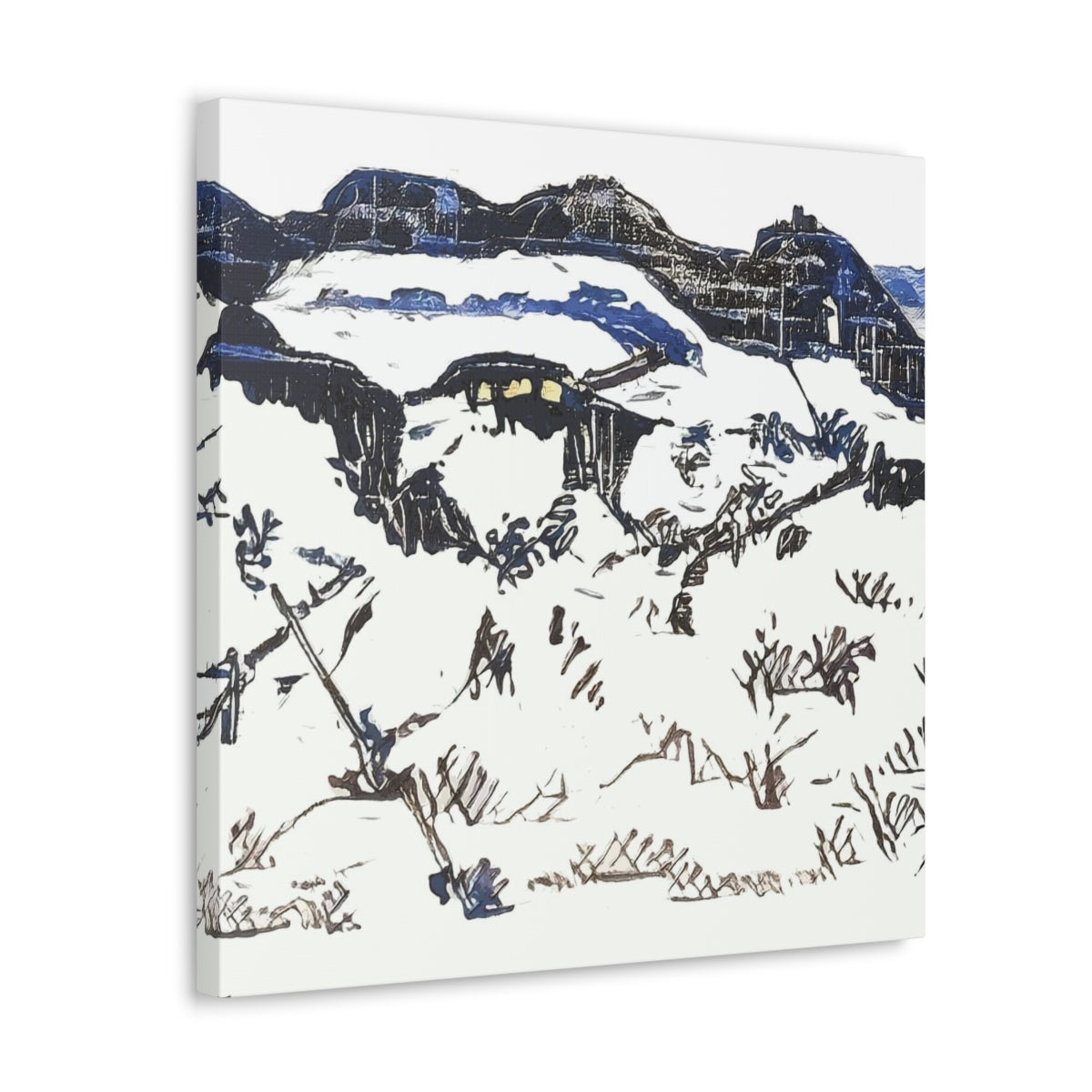 Blue Ink Winter Landscape - Canvas Gallery Wraps