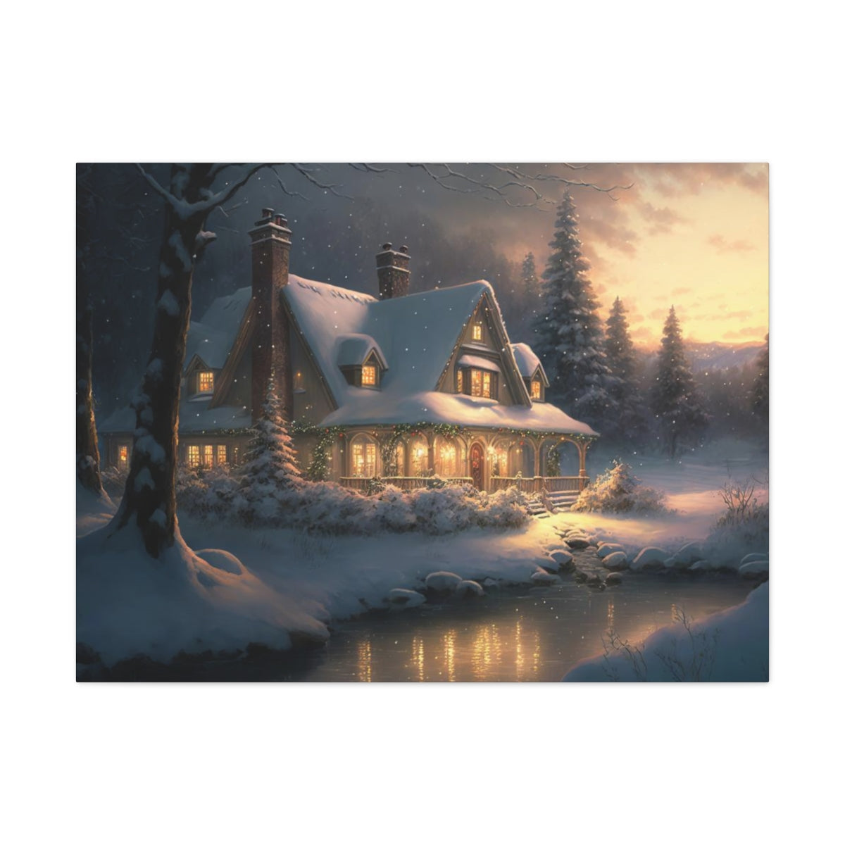 Christmas Home In The Snow - Canvas Gallery Wraps