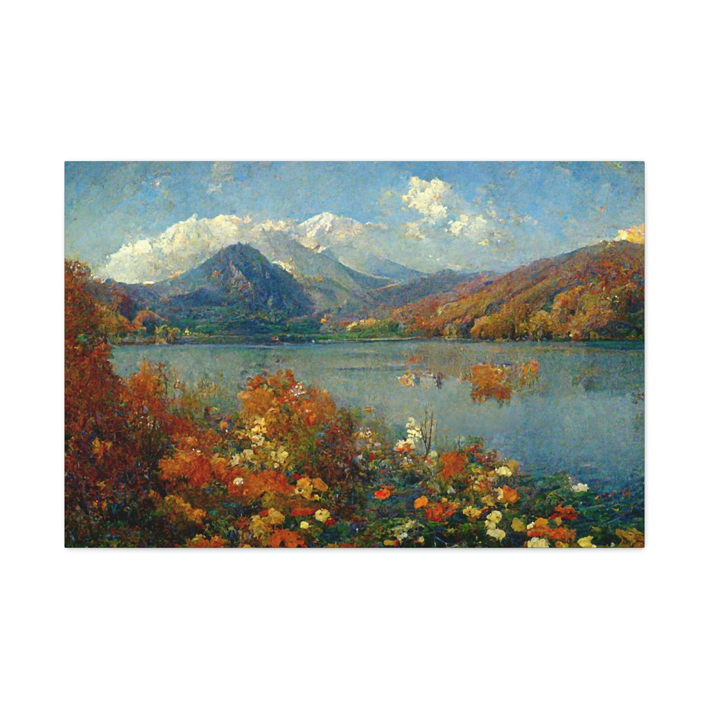 Mountainside Lake In Autumn, Impressionist Landscape - Canvas Gallery Wraps