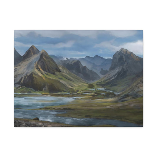 Mountainous River Valley - Canvas Gallery Wraps