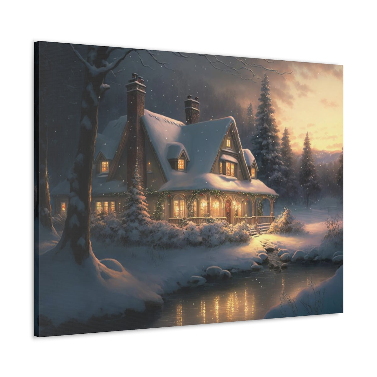 Christmas Home In The Snow - Canvas Gallery Wraps