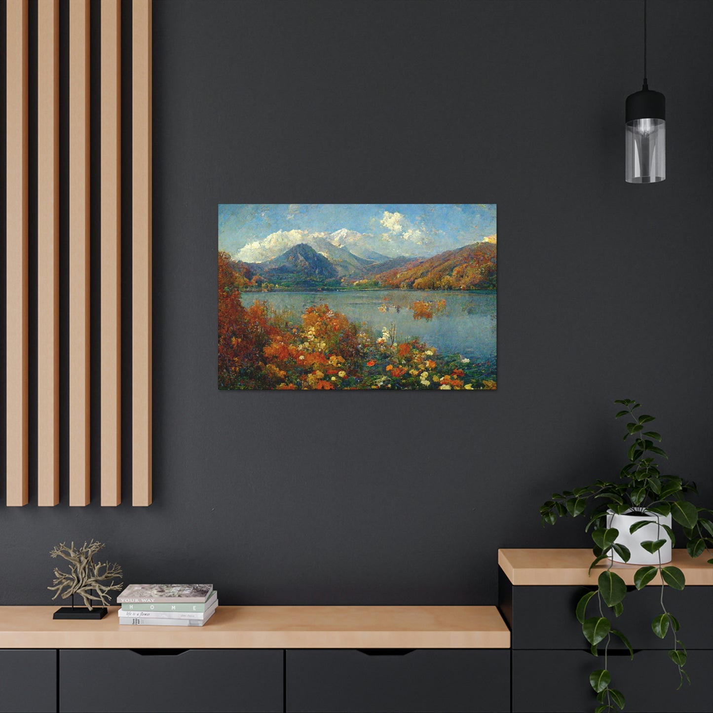 Mountainside Lake In Autumn, Impressionist Landscape - Canvas Gallery Wraps