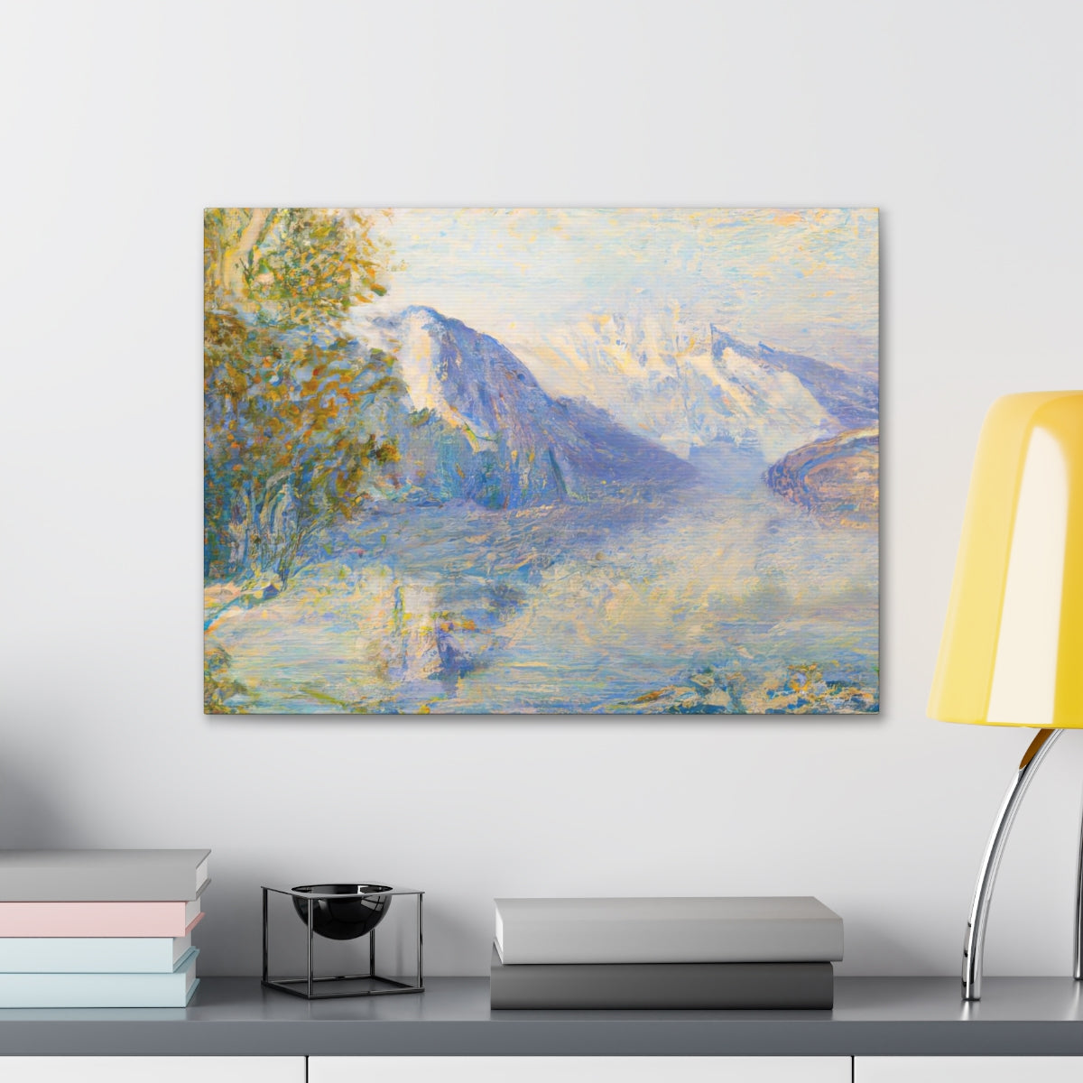 Impressionist Mountain Lake Landscape - Canvas Gallery Wraps