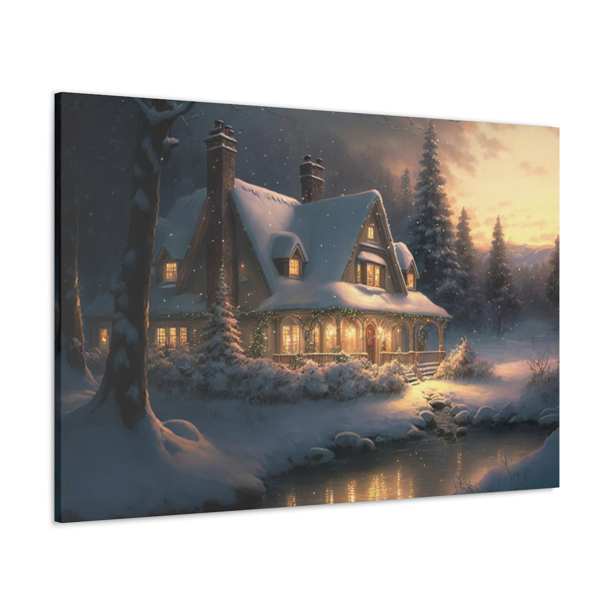 Christmas Home In The Snow - Canvas Gallery Wraps