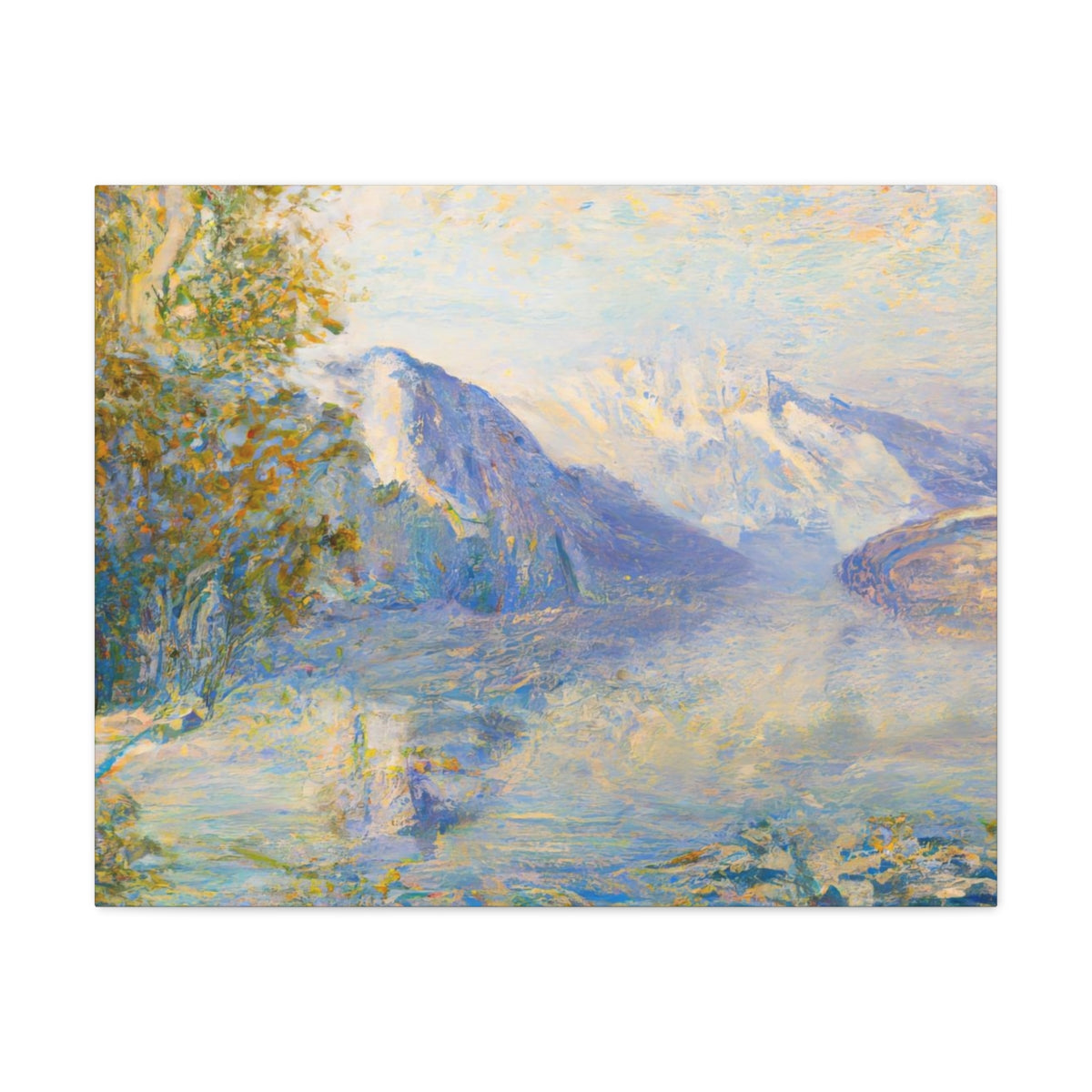 Impressionist Mountain Lake Landscape - Canvas Gallery Wraps