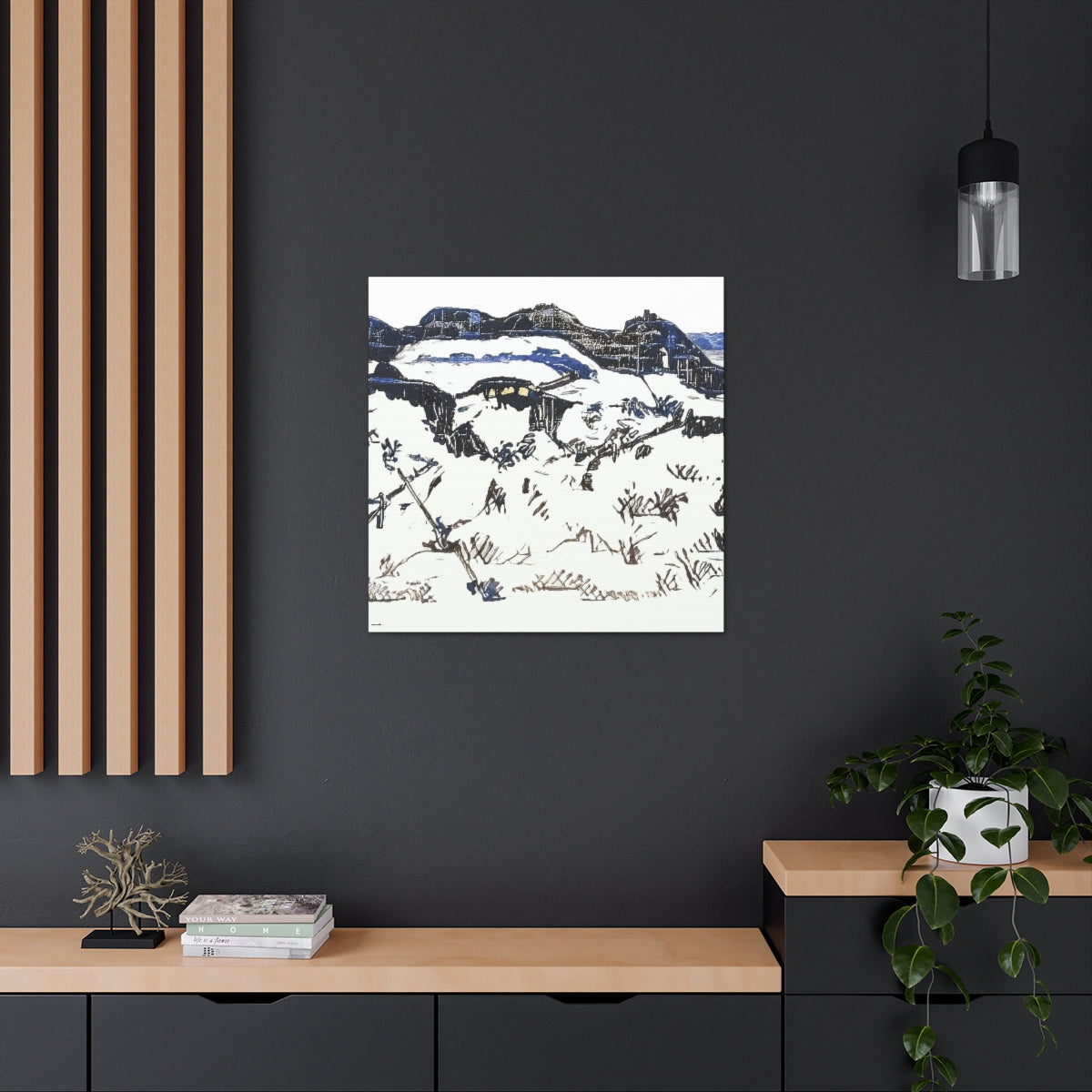 Blue Ink Winter Landscape - Canvas Gallery Wraps