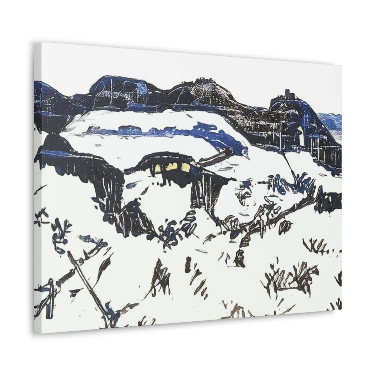 Blue Ink Winter Landscape - Canvas Gallery Wraps