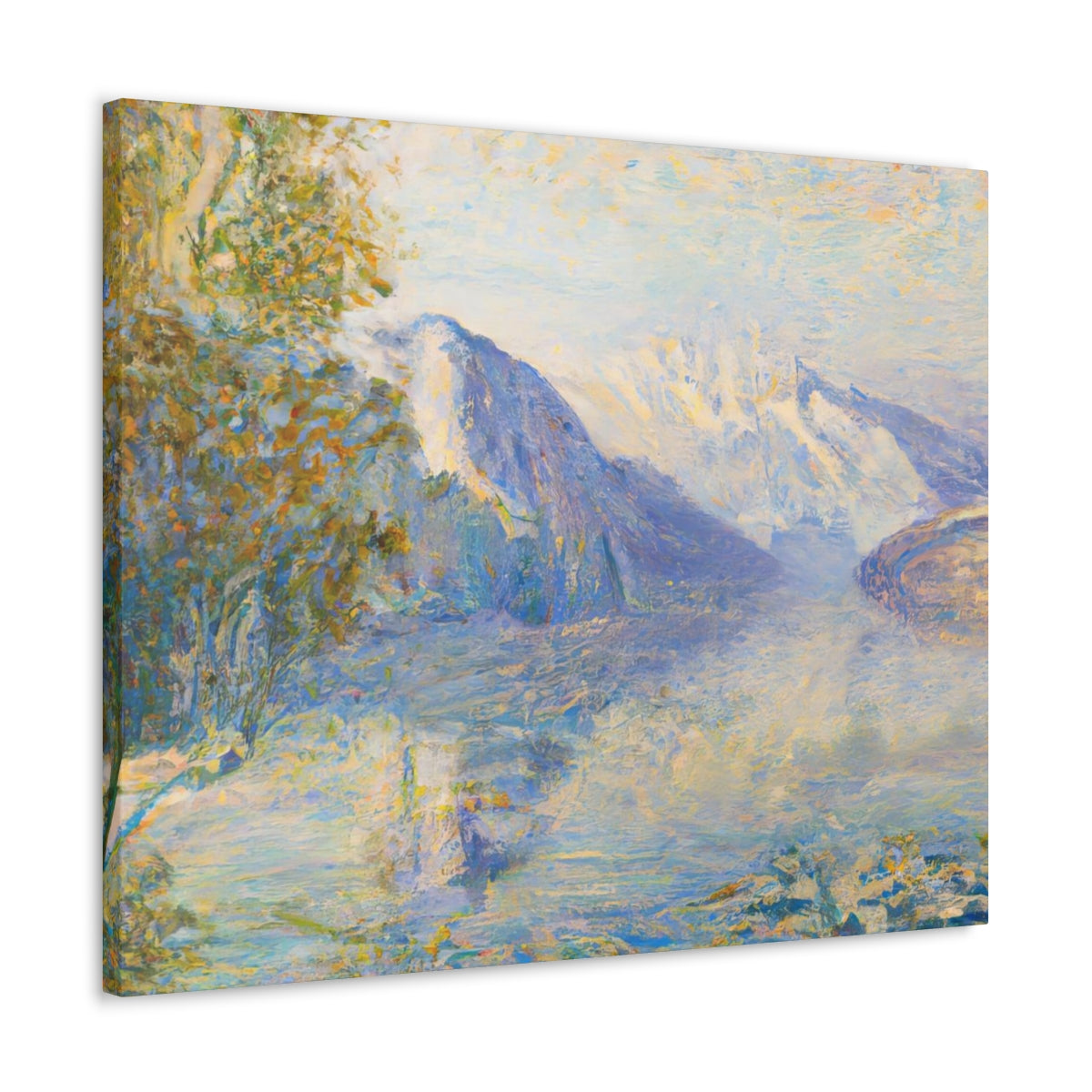 Impressionist Mountain Lake Landscape - Canvas Gallery Wraps