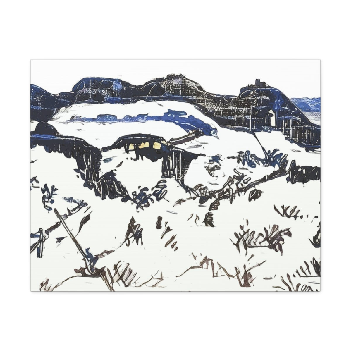 Blue Ink Winter Landscape - Canvas Gallery Wraps