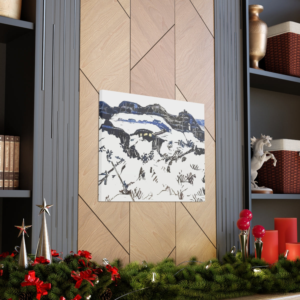 Blue Ink Winter Landscape - Canvas Gallery Wraps