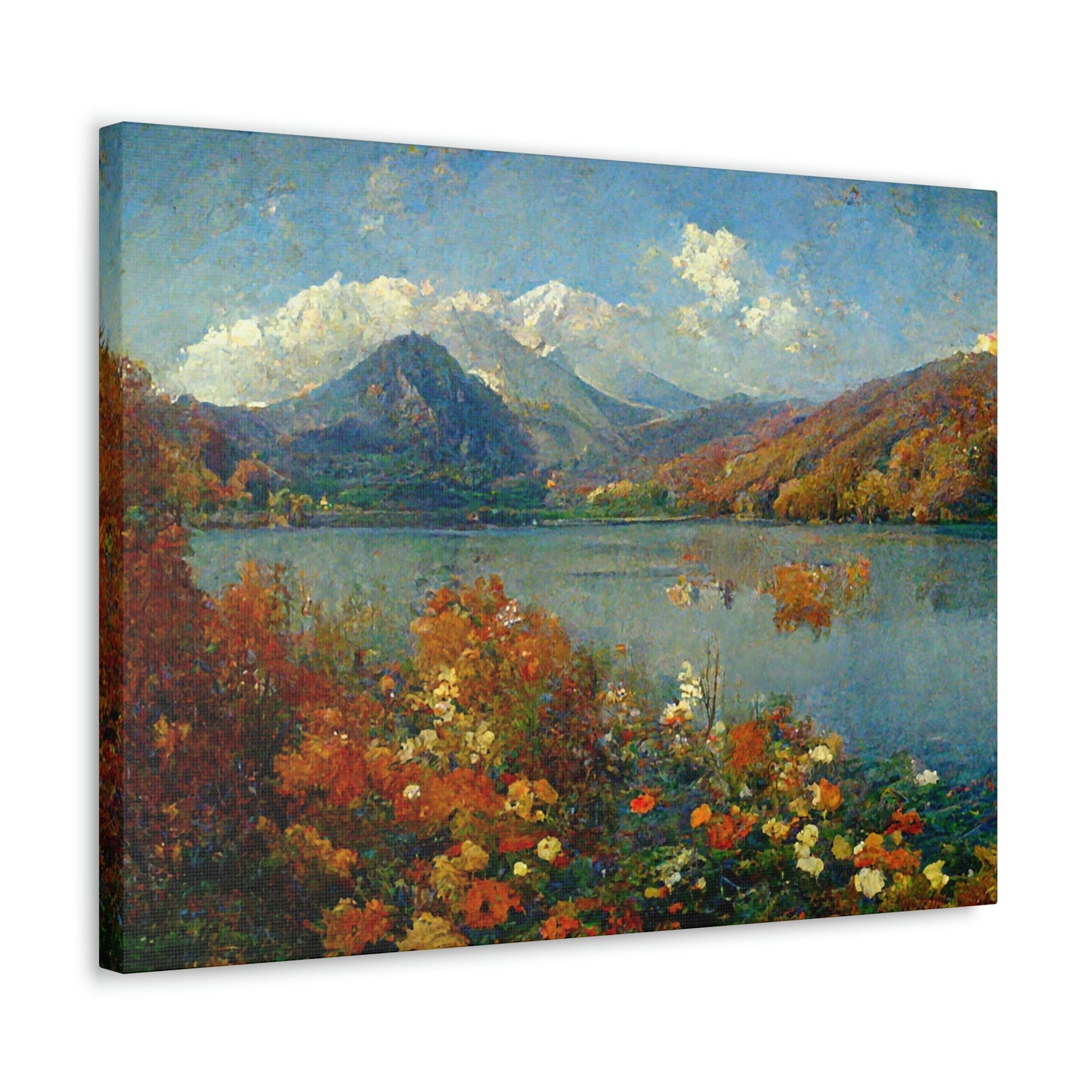 Mountainside Lake In Autumn, Impressionist Landscape - Canvas Gallery Wraps