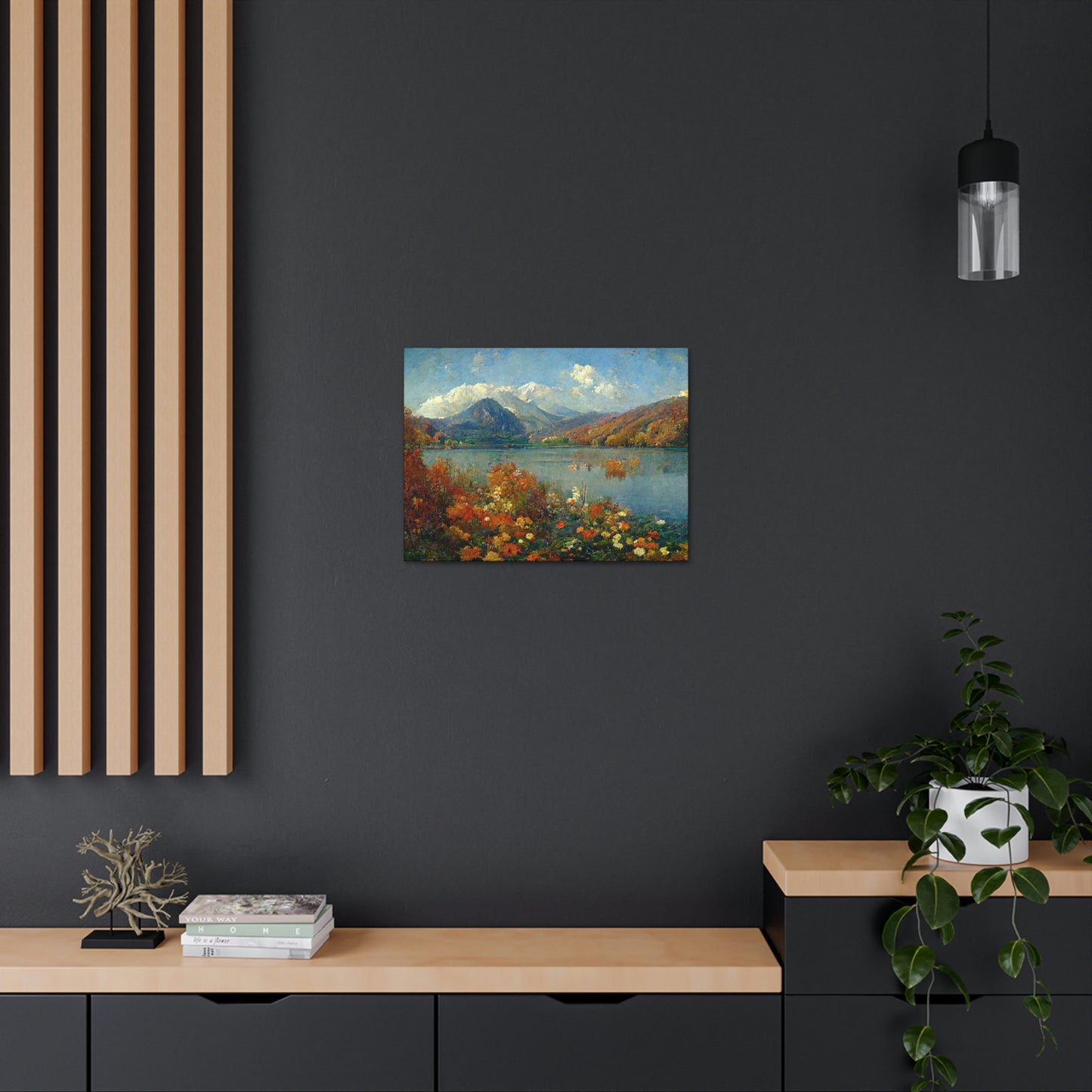 Mountainside Lake In Autumn, Impressionist Landscape - Canvas Gallery Wraps