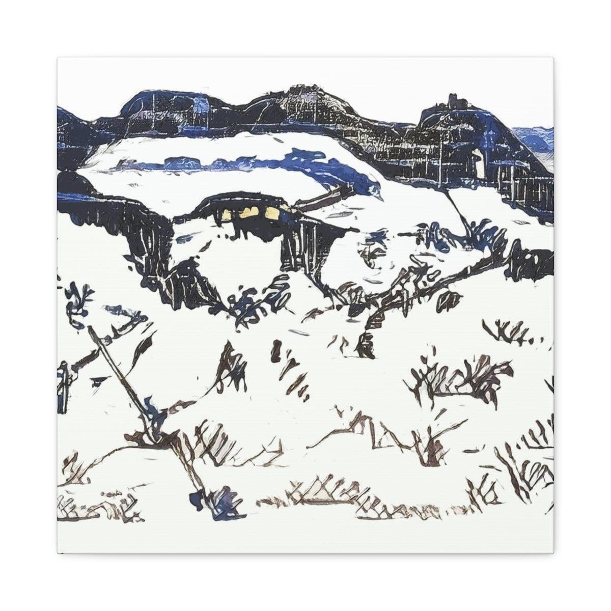 Blue Ink Winter Landscape - Canvas Gallery Wraps