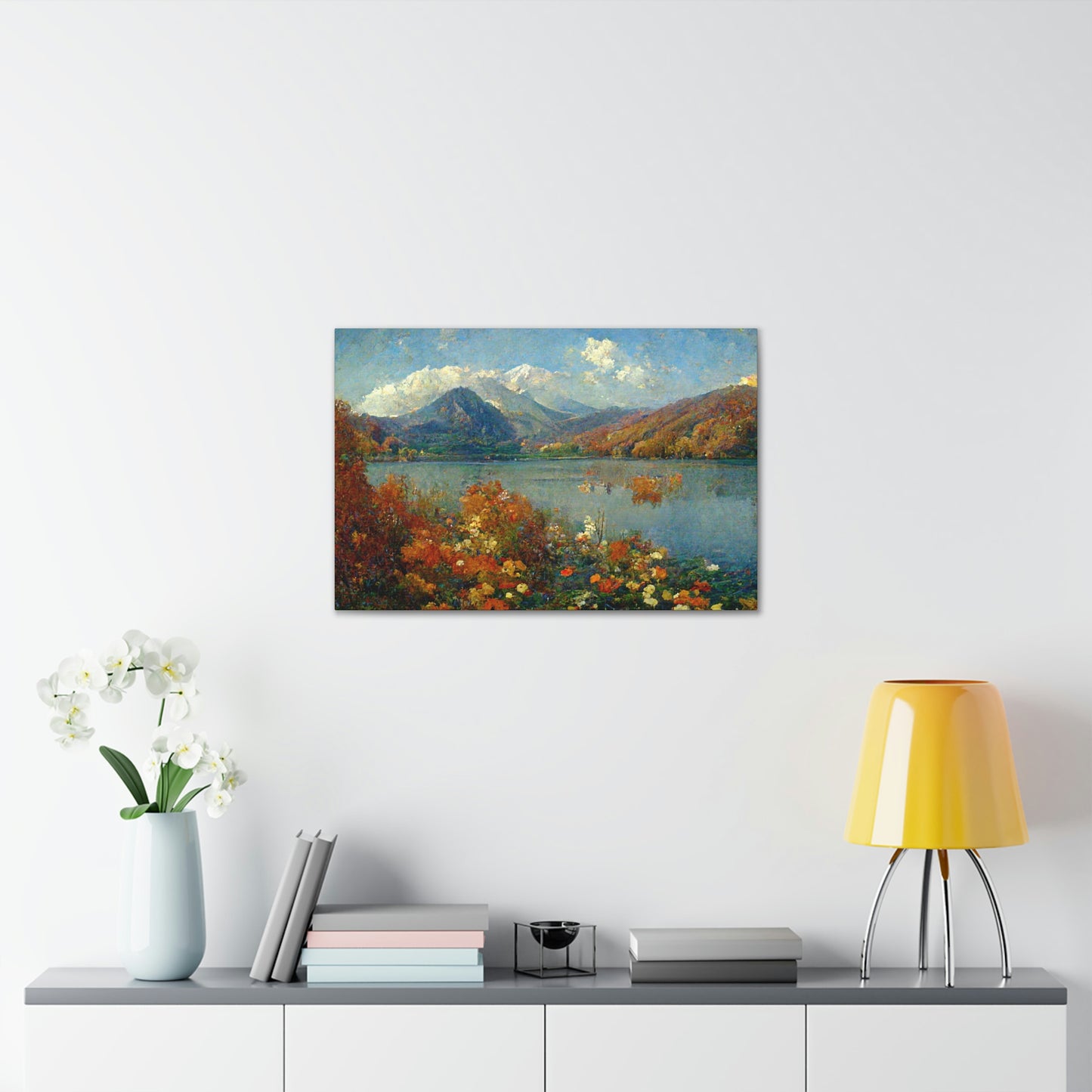 Mountainside Lake In Autumn, Impressionist Landscape - Canvas Gallery Wraps