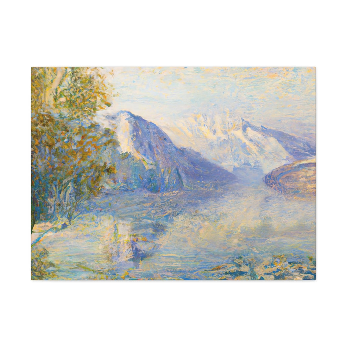 Impressionist Mountain Lake Landscape - Canvas Gallery Wraps